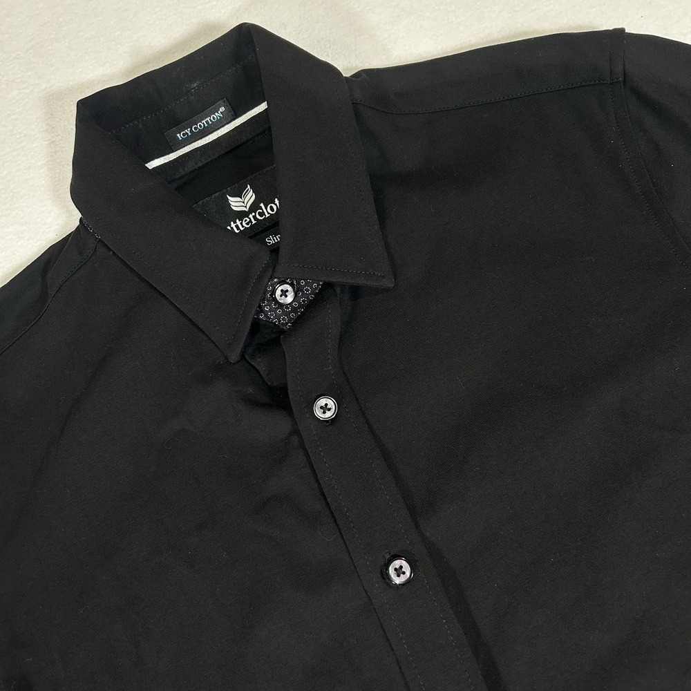 Butter Cloth Icy Cotton Men's‎ Small Black Slim Fit Button Up Short Sleeve Shirt